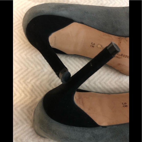 DEAL! Italian grey suede, black heel stunning designer stilettos, 38 - Picture 3 of 5